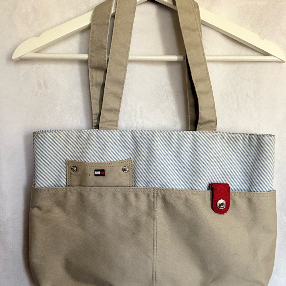 Tommy Hilfiger Striped Blue and Beige Tote